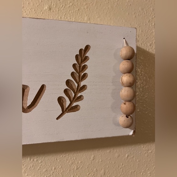Neutral Farmhouse Bohemian "Gather" Sign Wooden Beaded Wall Hanging 18" x 5.5" - Picture 4 of 10